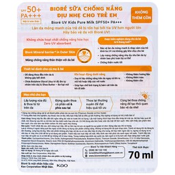 Sữa chống nắng cho bé Biore UV Kids Pure Milk SPF 50+ PA+++ bảo vệ da, dịu nhẹ (70ml)