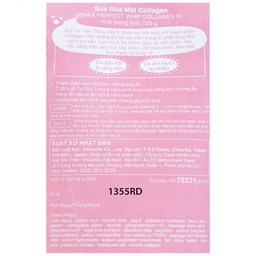 Sữa rửa mặt Perfect Whip Collagen In Senka loại bỏ bụi bẩn, bã nhờn và cải thiện độ đàn hồi (120g)