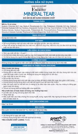 Nhỏ mắt V.Rohto Mineral Tear 13ml hỗ trợ dưỡng ẩm, bổ sung khoáng chất