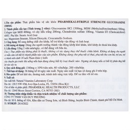 Viên uống hỗ trợ khớp, bổ sung dưỡng chất cho khớp Triple Strength Glucosamine 1500mg Pharmekal (200 viên)