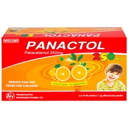 Bột sủi Panactol 250mg Khapharco vị ngọt, không đắng, hạ sốt, giảm đau cho trẻ (48 gói x 1.5g)