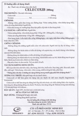 Thuốc Celecoxib 200mg Minh Hải điều trị thoái hóa khớp, viêm khớp dạng thấp (3 vỉ x 10 viên)