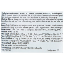 Gel rửa mặt Eucerin Ance Oil Control Pro Acne Solution Cleansing Gel dành cho da mụn (75ml)