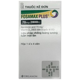 Thuốc Fosamax Plus 70mg/2800IU Organon điều trị loãng xương sau mãn kinh ở phụ nữ (1 vỉ x 4 viên)
