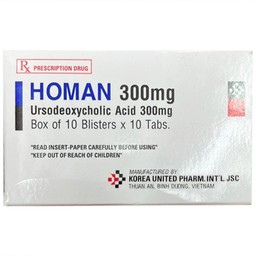 Thuốc Homan 300mg Korea United điều trị xơ gan ứ mật nguyên phát (10 vỉ x 10 viên)