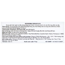 Nước tẩy trang Bioderma Sebium H2O dành cho da dầu và hỗn hợp (500ml)