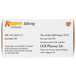 Viên nén Keppra 500mg GSK điều trị các cơn động kinh cục bộ (6 vỉ x 10 viên)