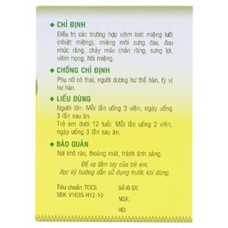 Thuốc Nhiệt Miệng PV điều trị viêm loét miệng lưỡi, miệng môi sưng đau  (100 viên)