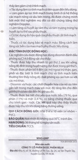 Thuốc BiviVen 600mg Reliv hỗ trợ cải thiện triệu chứng suy tuần hoàn tĩnh mạch bạch huyết (3 vỉ x 10 viên)