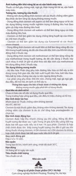 Thuốc Clonicap 250mg CPC1HN điều trị viêm khớp dạng thấp, đau cơ (2 vỉ x 15 viên)
