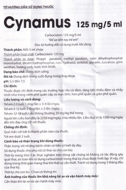 Dung dịch uống Cynamus 125mg/5ml CPC1HN dùng khi ho có đàm, tăng tiết nhiều đàm (4 vỉ x 5 ống)