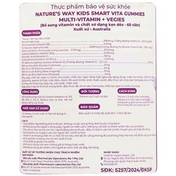 Viên nhai hỗ trợ bổ sung vitamin Kids Smart Vita Gummies Multi-vitamin Vegies Nature's Way (60 viên)
