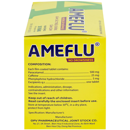 Thuốc Ameflu Không Gây Buồn Ngủ OPV điều trị các triệu chứng cảm lạnh và cảm cúm (10 vỉ x 10 viên)