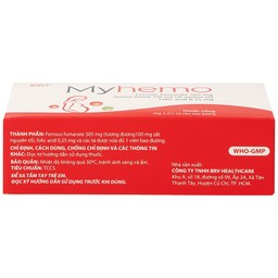 Thuốc Myhemo BRV điều trị dự phòng thiếu sắt và folic acid trong khi mang thai (3 vỉ x 10 viên)