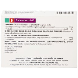 Thuốc Esomeprazol 40 Tv.Pharm điều trị loét dạ dày, trào ngược dạ dày, thực quản (3 vỉ x 10 viên)