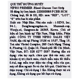 Que thử đường huyết Nipro Premier (hộp 25 que)