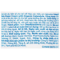 Kem bôi hăm cho bé Cetaphil Diaper Cream Calendula dịu nhẹ và phục hồi cho da (70g)