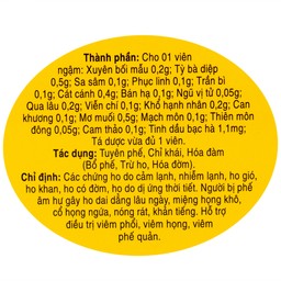 Viên ngậm ho bổ phế Bảo Thanh không đường dùng giảm các chứng ho do cảm lạnh, nhiễm lạnh (20 vỉ x 5 viên)