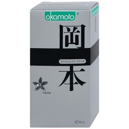 Bao cao su Okamoto Skinless skin Vanilla mềm mại, dẻo dai (10 cái)