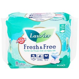 Băng vệ sinh Laurier Fresh And Free Kao siêu thấm, siêu mỏng cánh (8 miếng)