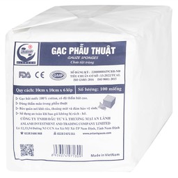 Gạc phẫu thuật An Lành 10x10cm x 6 lớp (10 miếng) dùng thấm máu trong phẫu thuật