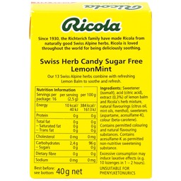 Kẹo Ngậm Ho Không Đường Chanh Bạc Hà Ricola Lemon Mint (40g)