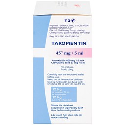 Bột hỗn dịch uống Taromentin 457mg/5ml điều trị nhiễm trùng viêm xoang, tai giữa, đường hô hấp (12.6g)