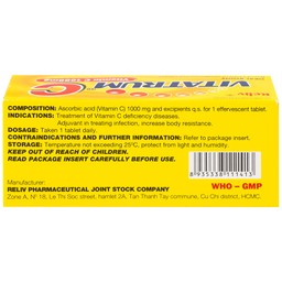 Thuốc Vitatrum C 1000mg Reliv ngăn ngừa và điều trị bệnh do thiếu vitamin C (10 viên)