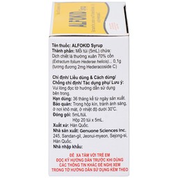 Thuốc Alfokid Syrup Kolmar điều trị giảm ho do viêm phế quản mạn tính, viêm đường hô hấp (20 túi)