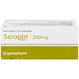 Thuốc Seropin 200mg Genepharm điều trị tâm thần phân liệt, hưng cảm lưỡng cực, trầm cảm lưỡng cực (6 vỉ x 10 viên)
