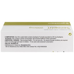 Thuốc Seropin 200mg Genepharm điều trị tâm thần phân liệt, hưng cảm lưỡng cực, trầm cảm lưỡng cực (6 vỉ x 10 viên)