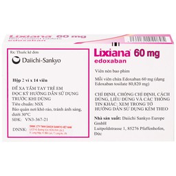 Thuốc Lixiana 60mg Daiichi-Sankyo phòng ngừa đột quỵ và cục máu đông (2 vỉ x 14 viên)