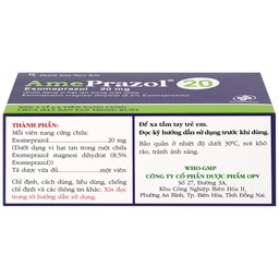 Thuốc AmePrazol 20mg OPV điều trị bệnh trào ngược dạ dày thực quản (5 vỉ x 6 viên)