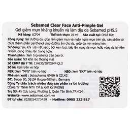 Gel Clear Face Anti-Pimple Sebamed pH 5.5 giúp làm giảm mụn,ngăn ngừa mụn, dưỡng ẩm (10ml)