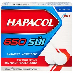 Viên sủi Hapacol 650 DHG điều trị các cơn đau có cường độ nhẹ đến trung bình và sốt (4 vỉ x 4 viên)