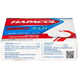 Viên sủi Hapacol 650 DHG điều trị các cơn đau có cường độ nhẹ đến trung bình và sốt (4 vỉ x 4 viên)
