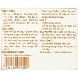 Nước súc miệng kháng khuẩn Pharmedic Orafar vệ sinh răng miệng, ngừa sâu răng (250ml)