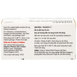 Thuốc Cozaar 50mg Organon điều trị tăng huyết áp và bảo vệ thận từ tổn thương do bệnh tiểu đường (2 vỉ x 14 viên)