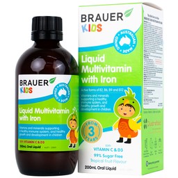 Siro Brauer Kids Liquid Multivitamin with Iron bổ sung vitamin và khoáng chất cho trẻ (200ml)