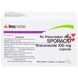 Thuốc Sporacid Itraconazole 100mg Dexa điều trị nấm candida âm hộ, âm đạo (3 vỉ x 4 viên)