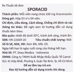 Thuốc Sporacid Itraconazole 100mg Dexa điều trị nấm candida âm hộ, âm đạo (3 vỉ x 4 viên)