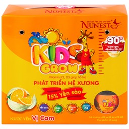 Nước Yến Sào Cao Cấp Cho Trẻ Em Nunest Kid Grow Vị Cam (6 hũ x 70ml)