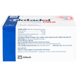 Thuốc Glotadol Cold Glomed hỗ trợ giảm đau, hạ sốt (10 vỉ x 10 viên)