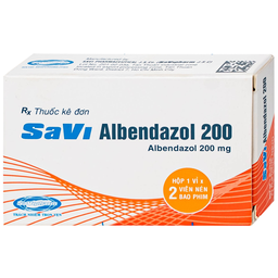 Thuốc SaVi Albendazol 200 điều trị nhiễm ấu trùng sán lợn có tổn thương não (1 vỉ x 2 viên)