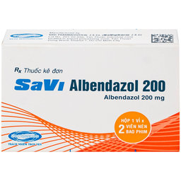 Thuốc SaVi Albendazol 200 điều trị nhiễm ấu trùng sán lợn có tổn thương não (1 vỉ x 2 viên)