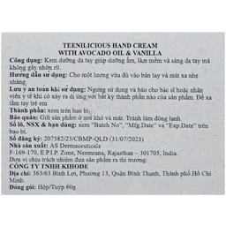 Kem dưỡng da tay hương bơ và hạt vani Teenilicious hộp 60g