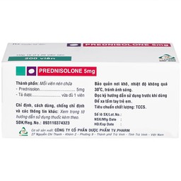 Thuốc Prednisolone 5mg TV.Pharm chống viêm, chống dị ứng và ức chế miễn dịch (10 vỉ x 20 viên)