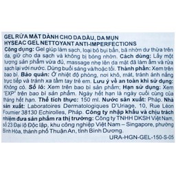 Gel rửa mặt da hỗn hợp Uriage Hyséac Gel Nettoyant 150ml