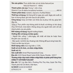 Viên uống giúp làm đẹp da, cải thiện sức khỏe da Natural Vitamin E 400 IU NatureCare (60 viên)