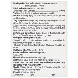 Viên uống hỗ trợ bôi trơn khớp, duy trì sức khỏe của khớp Shark Cartilage NatureCare (60 viên)